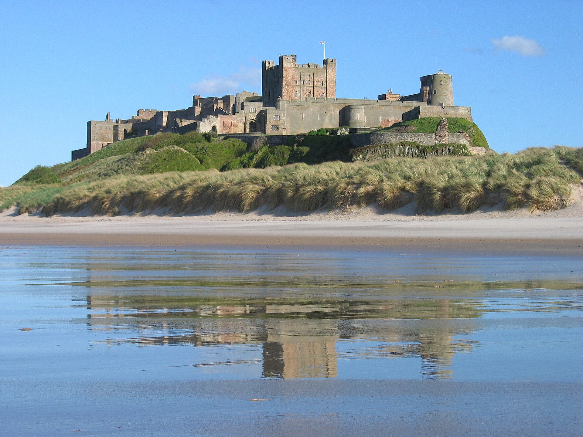Bamburgh Castle above the coast